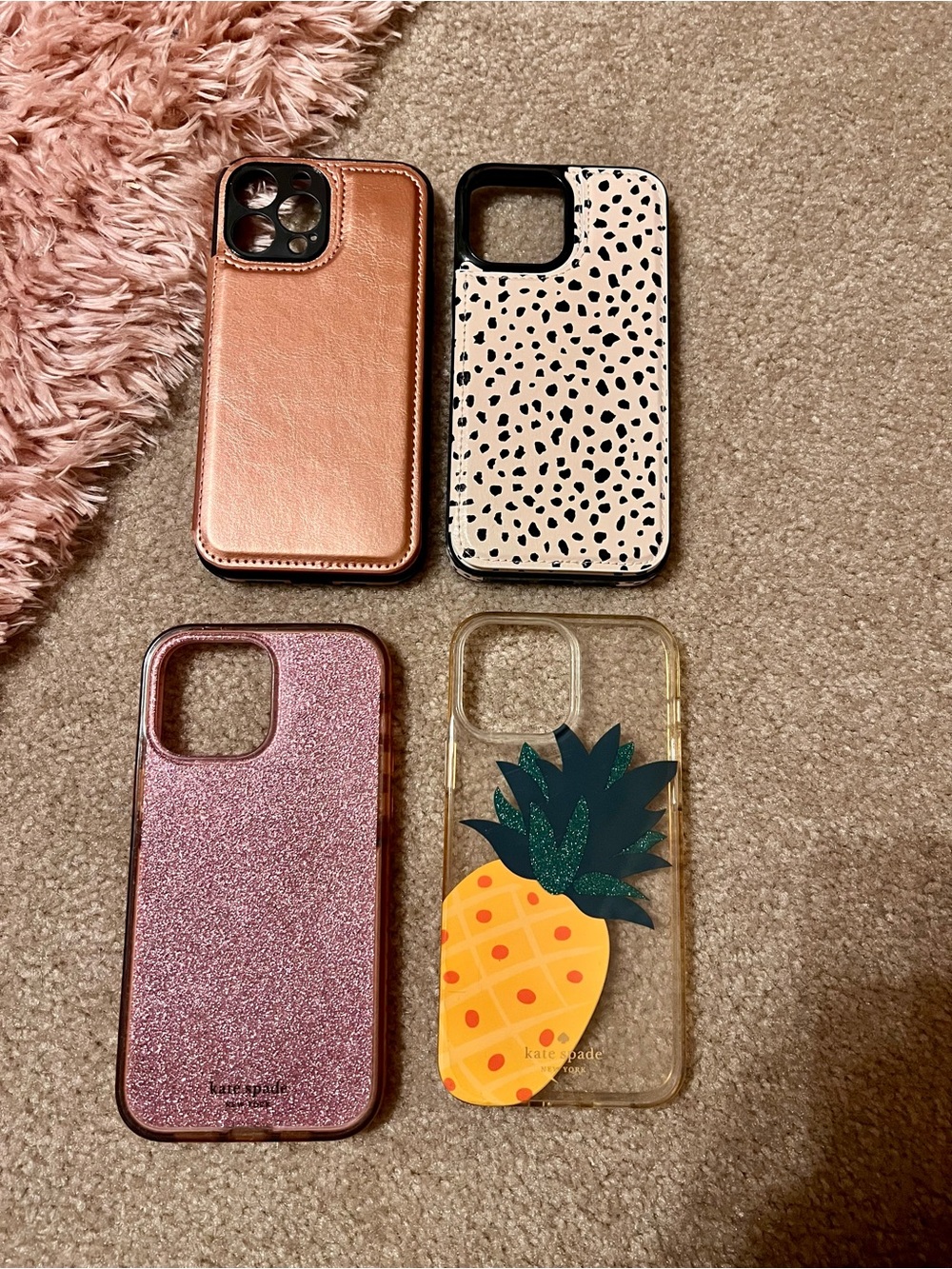 Kate spade Pink Glitter, Pineapple & NEW Dalmatian, Rose gold iPhone pro max 13